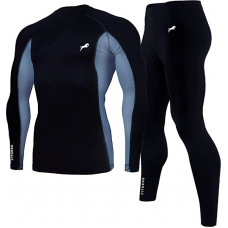 JUST RIDER Men's Sports Running Set Compression Shirt + Pants Skin-Tight Long Sleeves 